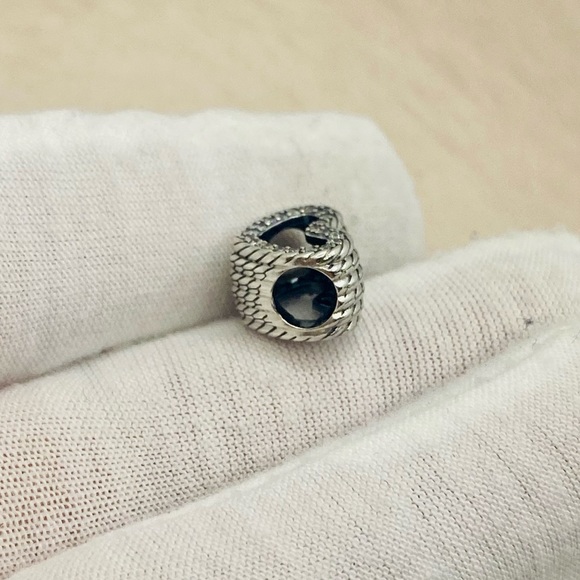 EUC Pandora 799100C01 Sterling Silver Snake Chain Pattern Open Heart Charm w/ CZ - Picture 8 of 9